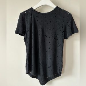 Benjamin Jay Distressed Black V Cut Hem T-shirt Size Small